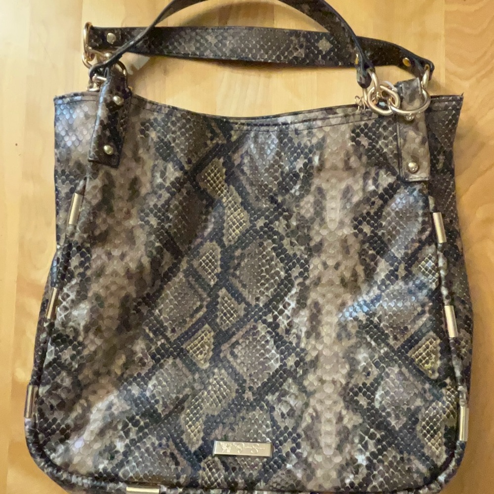 NEW! Jessica Simpson Handbag Shoulder Straps Snap Closure Purse Brown Snakeskin